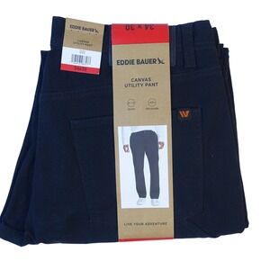 Eddie Bauer Canvas Utility Pants Men 34x30 Black Stretch Ultra Durable NWT